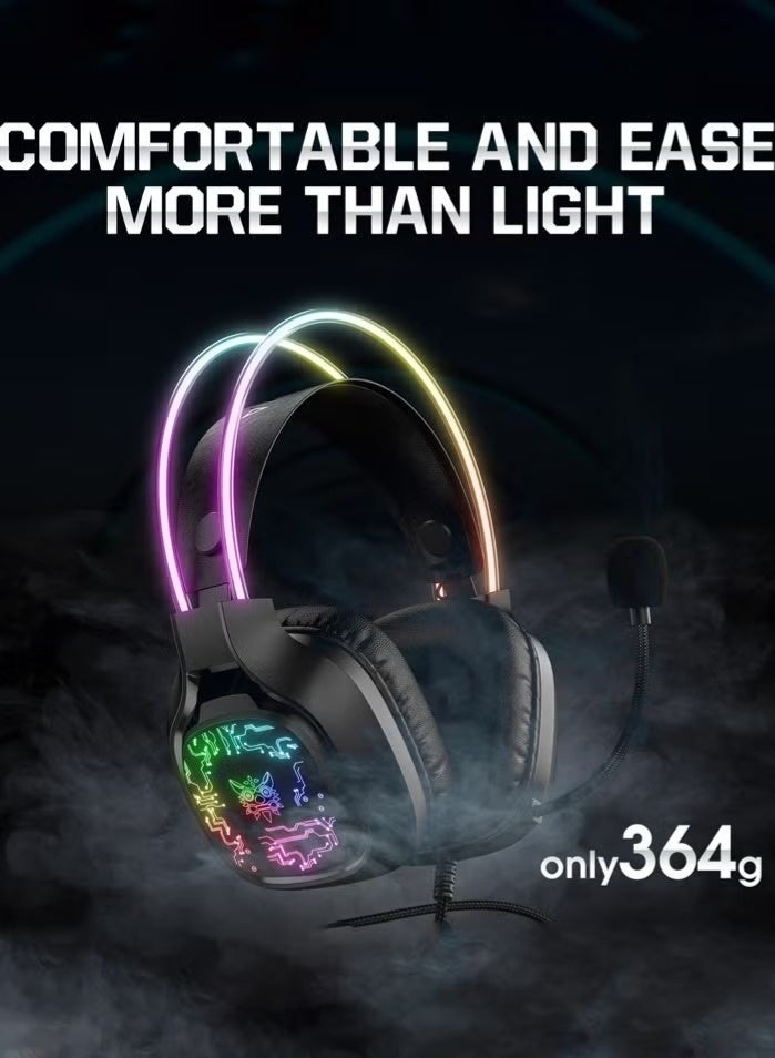onikuma X22 Over-Ear Gaming Wired Headphones,Gaming Headset with Micphone,LED Light RGB Gamer Stereo Earphones for PS4/PS5/XOne/XSeries/NSwitch/PC,Black - Image 2
