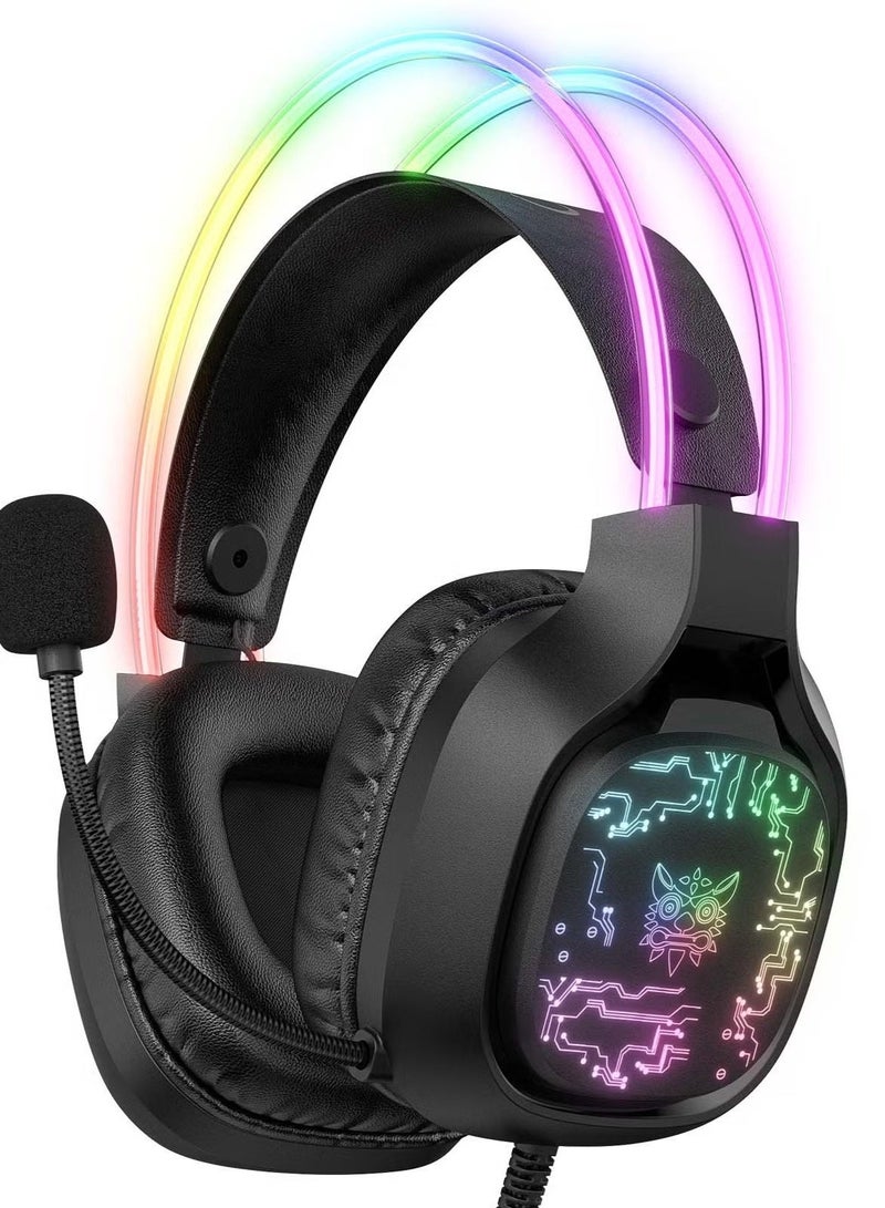 onikuma X22 Over-Ear Gaming Wired Headphones,Gaming Headset with Micphone,LED Light RGB Gamer Stereo Earphones for PS4/PS5/XOne/XSeries/NSwitch/PC,Black - Image 1
