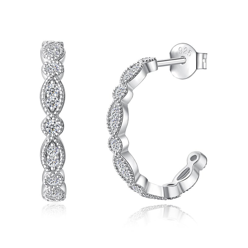 IMOLOVE Huggie Ear Cuff Moissanite Stud Earrings Hypoallergenic Sterling Silver with 18K White Gold Plated Earrings-Marquise Shaped - Image 1