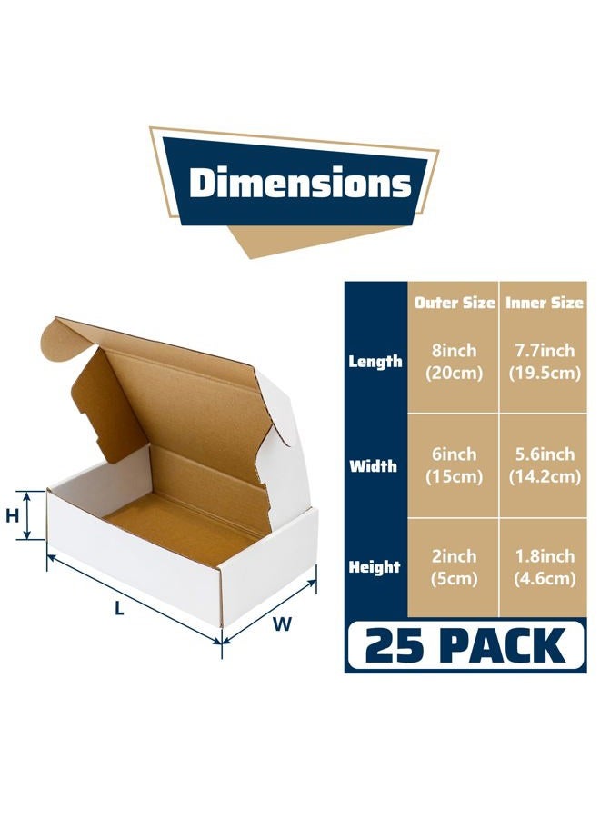 Pearwow Shipping Boxes Set of 25, 8" x 6" x 2" White Corrugated Cardboard Box, Mailer Boxes for Packaging, Mailing, Business,Literature,Gift - Image 2
