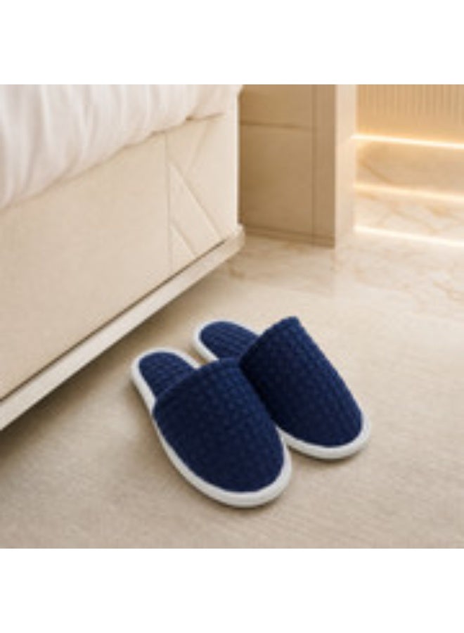 TM HOME Jacquard Hotel Slippers, Natural Cotton, Satin Finish, Soft Comfortable One Size, Premium Hotel Quality, Navy Blue - Image 4