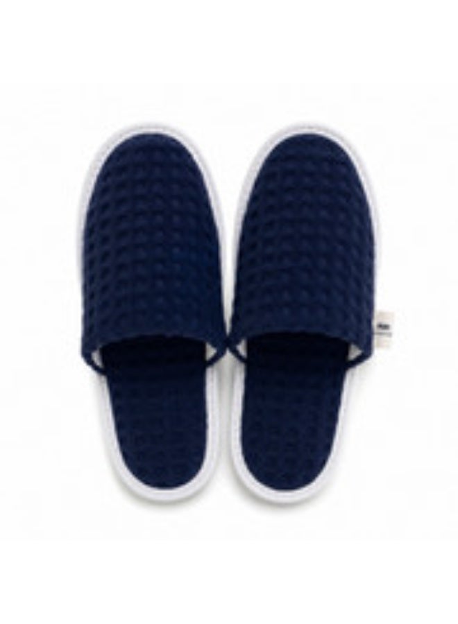 TM HOME Jacquard Hotel Slippers, Natural Cotton, Satin Finish, Soft Comfortable One Size, Premium Hotel Quality, Navy Blue - Image 1