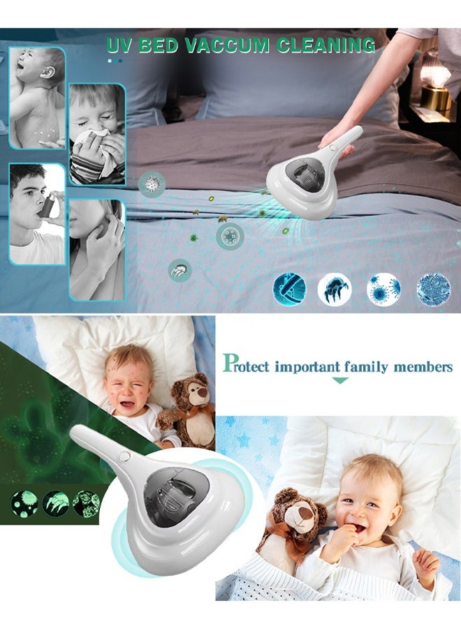 Generic - Bed Vacuum Cleaner Uv Sanitizing Handheld Dust Mite Vacuum Cleaner Machine Portable Cordless High Power Cleaning Euipment for Sheet Mattress Carpet Sofa Pet Hair (White Mite Remover) - Image 1