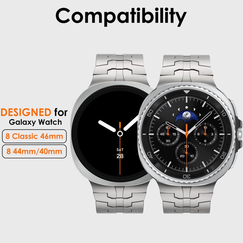 WINGLE Metal Bands for Galaxy Watch 8/8 Classic Band Samsung Galaxy Watch 8 Band 44mm 40mm 46mm Men Rugged Durable Armor Stainless Steel Strap Classy Elegant Casual Business Link Bracelet, Titanium - Image 2