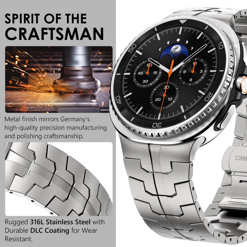 WINGLE Metal Bands for Galaxy Watch 8/8 Classic Band Samsung Galaxy Watch 8 Band 44mm 40mm 46mm Men Rugged Durable Armor Stainless Steel Strap Classy Elegant Casual Business Link Bracelet, Titanium - Image 4