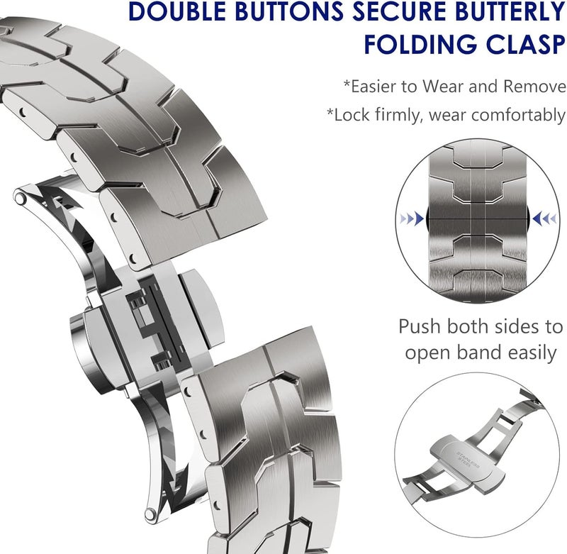 WINGLE Metal Bands for Galaxy Watch 8/8 Classic Band Samsung Galaxy Watch 8 Band 44mm 40mm 46mm Men Rugged Durable Armor Stainless Steel Strap Classy Elegant Casual Business Link Bracelet, Titanium - Image 5