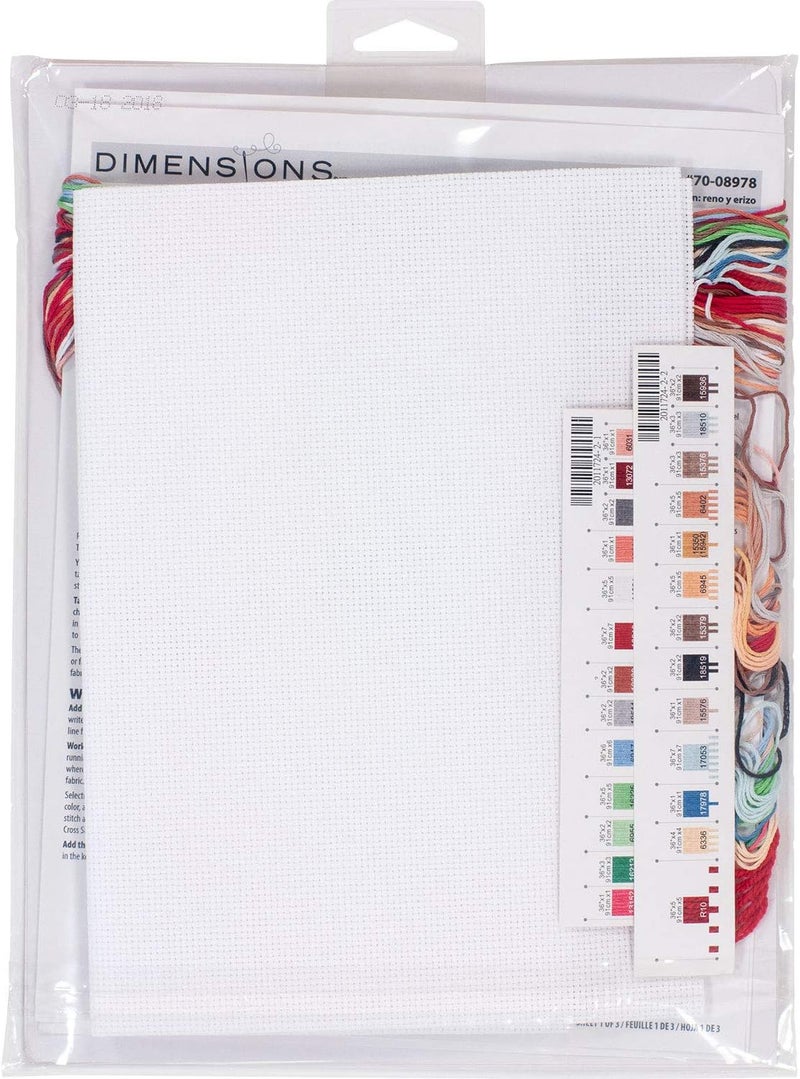 Dimensions Cross Stitch 'Reindeer and Hedgehog' Personalized Christmas Stocking Kit, White Aida, 16'', 14 Count - Image 2