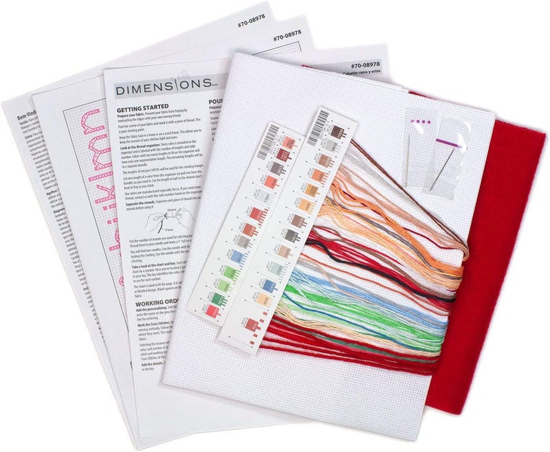 Dimensions Cross Stitch 'Reindeer and Hedgehog' Personalized Christmas Stocking Kit, White Aida, 16'', 14 Count - Image 3