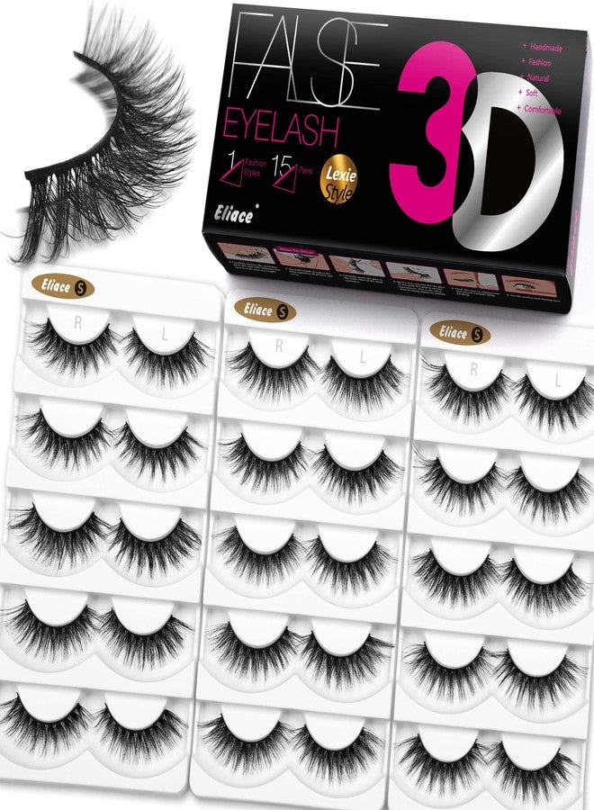 Eliace False Eyelashes Natural look Cat Eye Lashes Wispy Strips,15 Pairs, 3D Mink Lashes Fake Eyelashes Volume Fluffy Thin Soft Band Comfortable Long Thick Dramatic Cross Eyelash Reusable, Lexie Style - Image 1