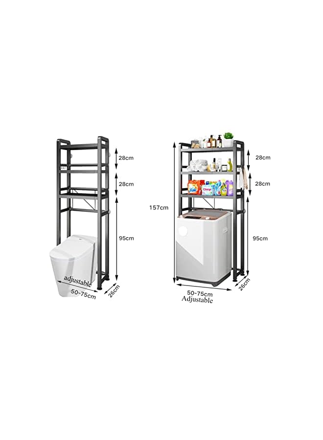 U-HOOME The Toilet Storage Rack，U-HOOME 2 in 1 Washing Machine Shelf,Bathroom Corner Stand Storage Organizer Over The Washing Machine,Bathroom Space Saver Length Adjustable,Strong Sturdy - Image 4