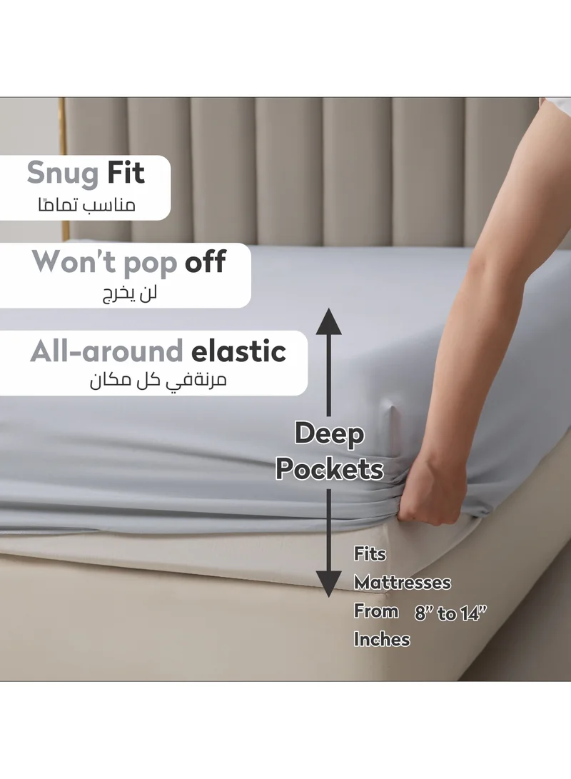 Donetella Bedding Fitted Sheet - Fits 200x200 Cm For Super King Bed - 3 Pcs (1 Fitted Sheet and 2 Pillowcases) - 35 Cm Deep Pocket - Solid Bed Sheet