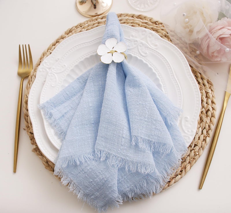 JINVASE Cloth Napkins with Fringe Set of 12,100% Soft Cotton, Gauze Washable Easter Napkins for Wedding Decorative Dinner Parties Spring, (16''*16'') Light Blue - Image 1