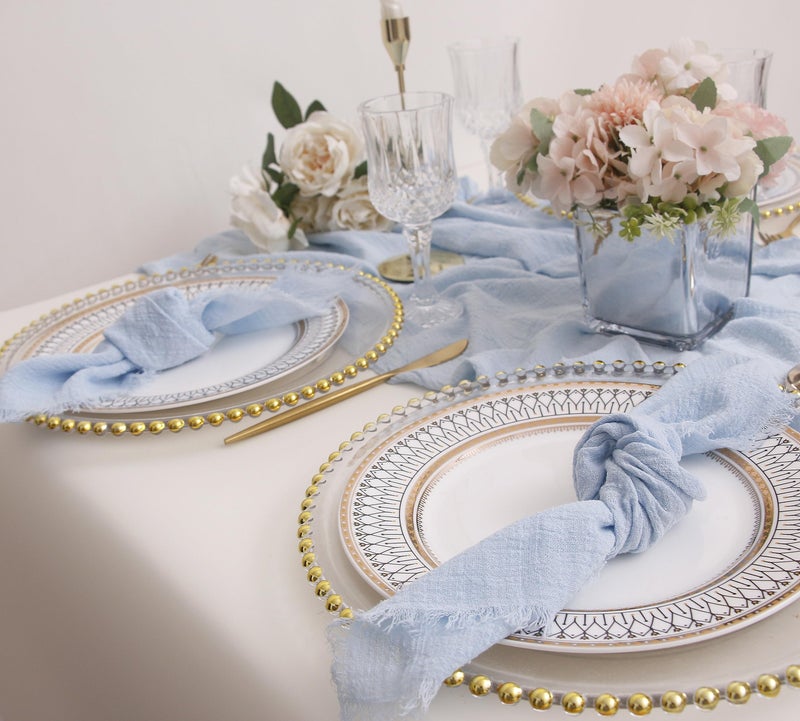 JINVASE Cloth Napkins with Fringe Set of 12,100% Soft Cotton, Gauze Washable Easter Napkins for Wedding Decorative Dinner Parties Spring, (16''*16'') Light Blue - Image 2