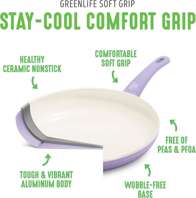 GreenLife CC001792-001 Soft Grip 16 Piece Ceramic Non-Stick Cookware Set, Lavender - Image 4