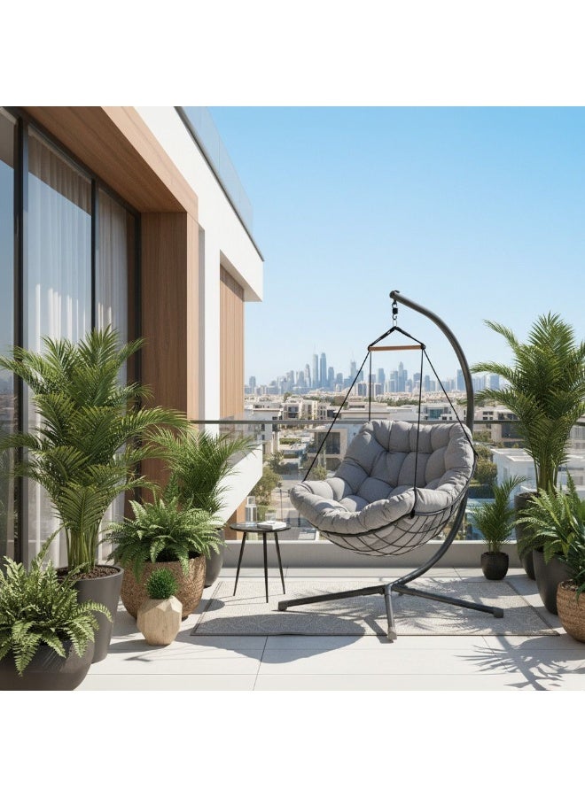 DANUBE HOME Loria 1 Seater Swing Chair | Modern Design Hanging Chair | Single Seat Hammock Chair | Heavy Duty Swing Chairs For Indoor Outdoor Balcony Garden Patio L 99.5 x W 122 x H 191 cm - Grey - Image 2