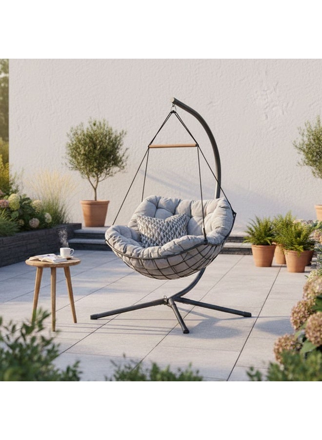 DANUBE HOME Loria 1 Seater Swing Chair | Modern Design Hanging Chair | Single Seat Hammock Chair | Heavy Duty Swing Chairs For Indoor Outdoor Balcony Garden Patio L 99.5 x W 122 x H 191 cm - Grey - Image 1