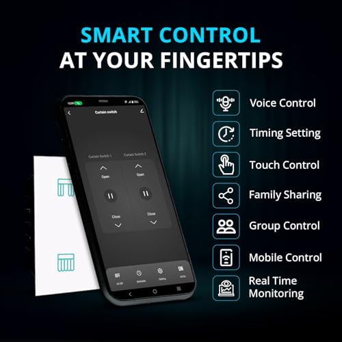 Home Mate HomeMate Wi-Fi Smart Curtain/Blind/Tubular/Projector Lift Motor Touch Switch (White, Pack of 1) | No Hub Required | Compatible with Alexa, Google Assistant and Siri - Image 3