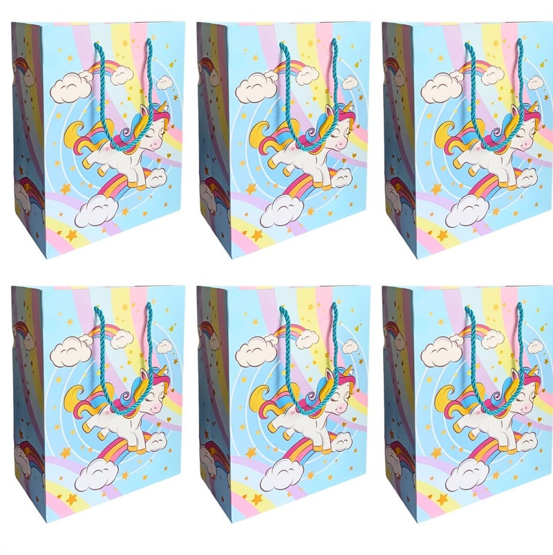 Gold Leaf GOLD LAEF Unicorn Themed Paper Bags, Unicorn Gift Goody Bags Candy Bag with Handle Reusable Birthday Bag Sweet Treat Bags Party Bags for Girls Kids Celebrations Baby Shower Halloween Christmas (Blue, 1 Count (Pack Of 6)) - Image 1