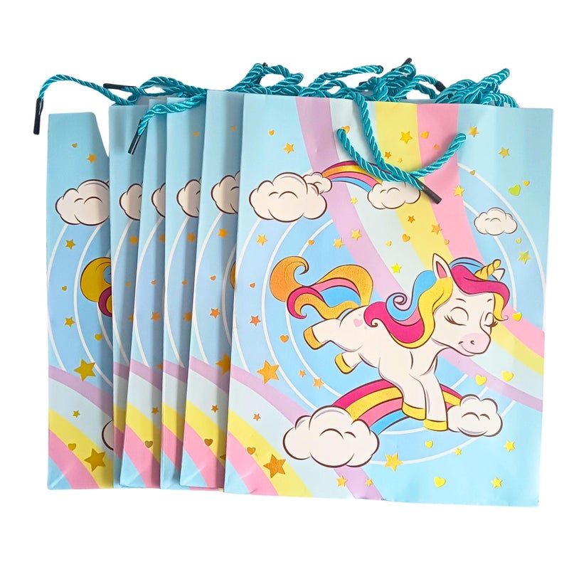 Gold Leaf GOLD LAEF Unicorn Themed Paper Bags, Unicorn Gift Goody Bags Candy Bag with Handle Reusable Birthday Bag Sweet Treat Bags Party Bags for Girls Kids Celebrations Baby Shower Halloween Christmas (Blue, 1 Count (Pack Of 6)) - Image 2