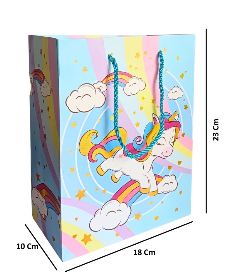 Gold Leaf GOLD LAEF Unicorn Themed Paper Bags, Unicorn Gift Goody Bags Candy Bag with Handle Reusable Birthday Bag Sweet Treat Bags Party Bags for Girls Kids Celebrations Baby Shower Halloween Christmas (Blue, 1 Count (Pack Of 6)) - Image 3