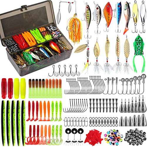 PLUSINNO Fishing Lures, 292Pcs Tackle Box with Tackle Included, Crankbaits, Hooks, Weights, Fishing Accessories kit, Fishing Bait Lure Gear Kit Gift for Men Bass, Trout - Image 1