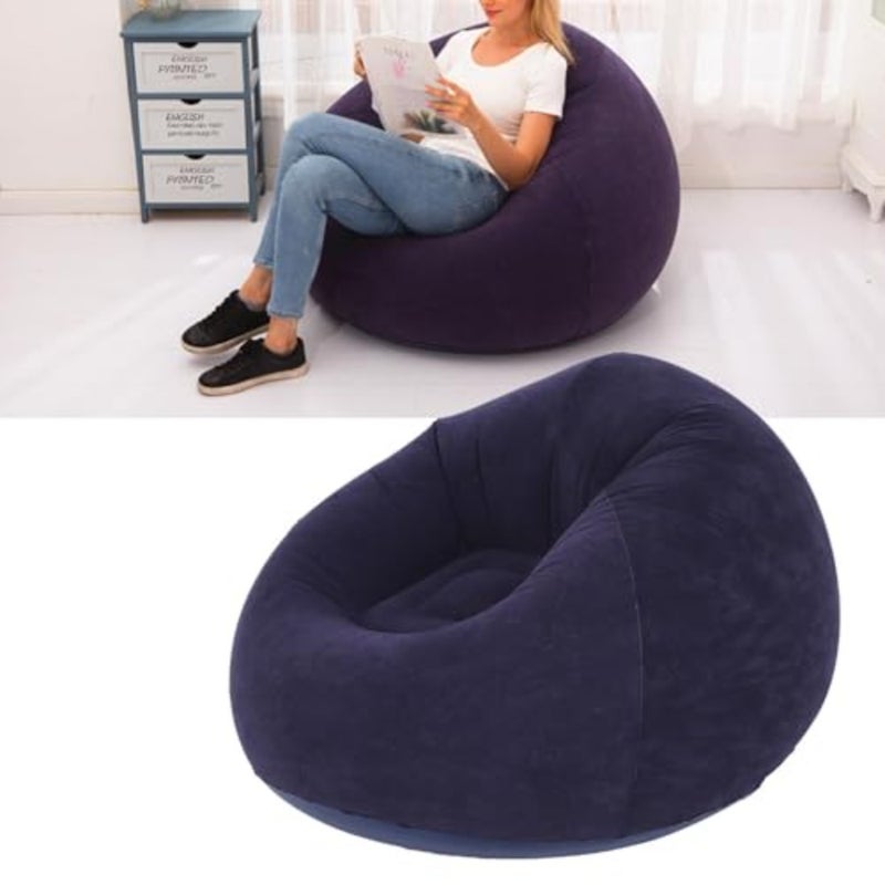 Inflatable Sofa for Indoor Living Room Bedroom Reading Room Office Balcony and Outdoor Travel Camping, Flocked Dark Blue PVC Material with Extra Comfort and Portability - Image 4