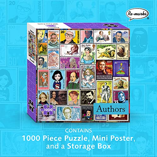 Re-Marks Remarks Famous Authors PostageStamp Collage Puzzle 1000 Piece Jigsaw Puzzle for All Ages - Image 5