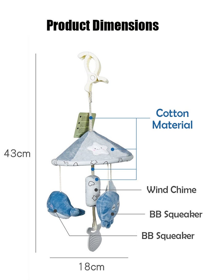 لعب على شكل مظلة عربة الطفل, لعب مقعد السيارة, لعبة البانسر / الهاتف المحمول مع موسيقى جينجل, لعب معلقة الطفل القابلة للتعديل مناسبة لسرير سرير الأطفال, عربة الطفل, مقعد السيارة (الأزرق) - Image 2