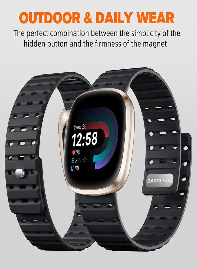 Bandletic سوار ساعة مغناطيسي من Bandletic متوافق مع ساعات Fitbit Versa 4 للرجال والنساء، سوار رياضي بديل متين من السيليكون لساعات Fitbit Versa 3/Sense 2/Sense، أسود - Image 2