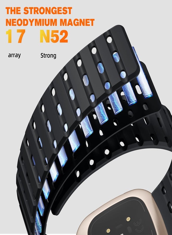 Bandletic سوار ساعة مغناطيسي من Bandletic متوافق مع ساعات Fitbit Versa 4 للرجال والنساء، سوار رياضي بديل متين من السيليكون لساعات Fitbit Versa 3/Sense 2/Sense، أسود - Image 3