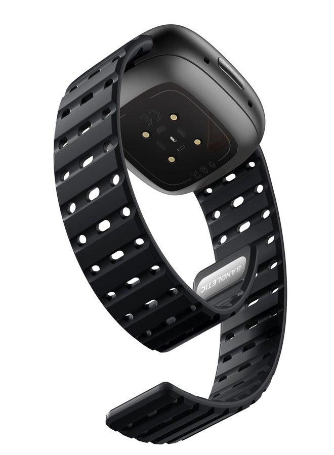 Bandletic سوار ساعة مغناطيسي من Bandletic متوافق مع ساعات Fitbit Versa 4 للرجال والنساء، سوار رياضي بديل متين من السيليكون لساعات Fitbit Versa 3/Sense 2/Sense، أسود - Image 1