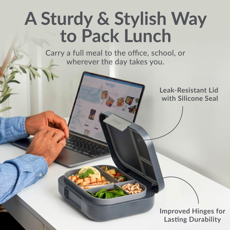 Bentgo Modern - Adult & Teen Bento Lunch Box; 3-4 Compartments, Leak-Resistant, 5.5 Cup Capacity/44 fl oz, Improved Locking Clips, Reusable, BPA-Free, Dishwasher/Microwave Safe Tray (Dark Gray) - Image 2
