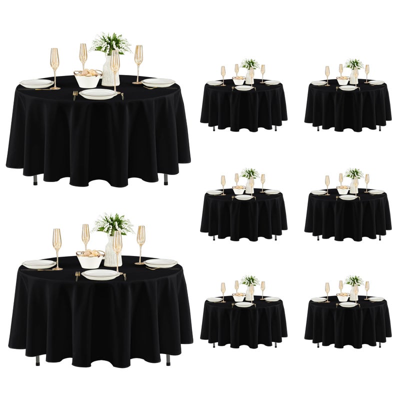 Fitable 8 Pack Round Tablecloths: Stain Resistant Wrinkle Free Circle Table Clothes, Washable Reusable Polyester Table Covers for Wedding Party Birthday Banquet Reception(Black, 84 Inch) - Image 1