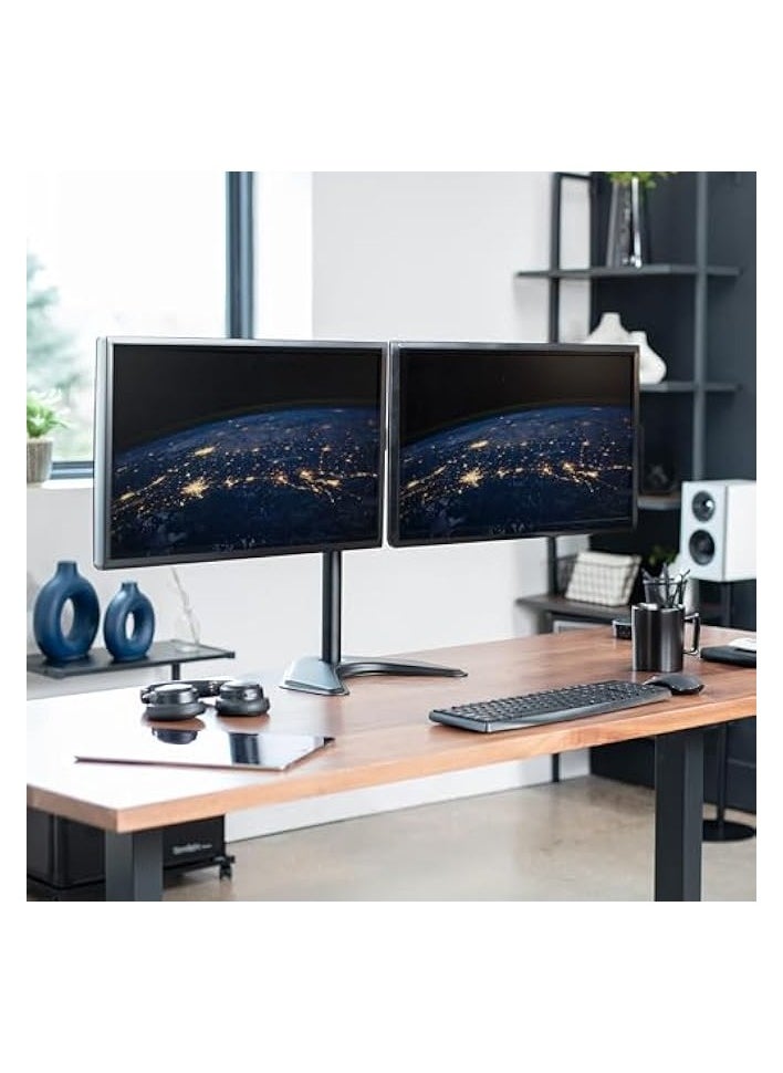 erorex - Dual LED LCD Monitor Free-Standing Desk Stand for 2 Screens up to 27 Inch Heavy-Duty Fully Adjustable Arms with Max VESA 100x100mm - Image 1
