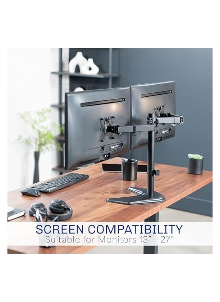 erorex - Dual LED LCD Monitor Free-Standing Desk Stand for 2 Screens up to 27 Inch Heavy-Duty Fully Adjustable Arms with Max VESA 100x100mm - Image 1