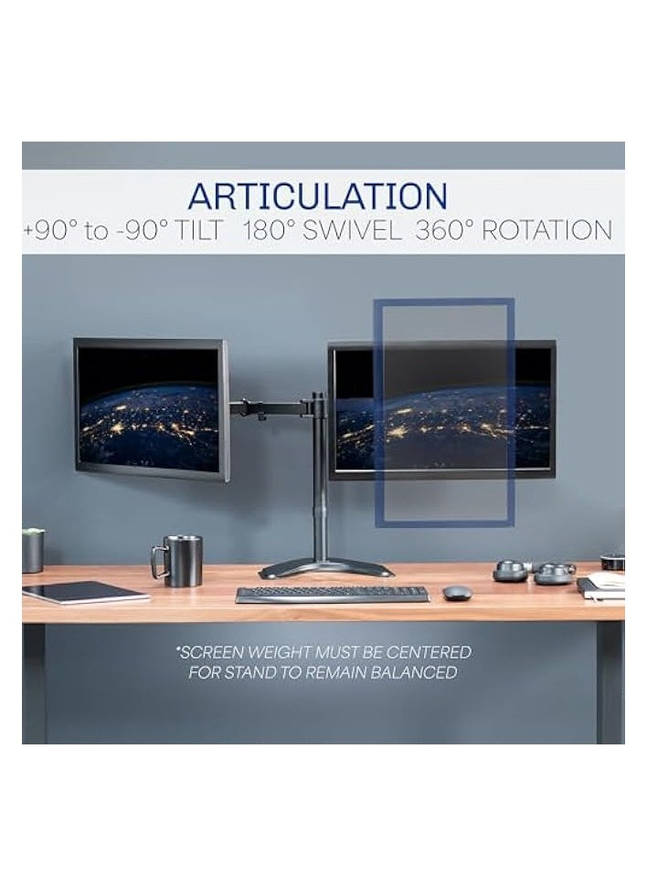 erorex - Dual LED LCD Monitor Free-Standing Desk Stand for 2 Screens up to 27 Inch Heavy-Duty Fully Adjustable Arms with Max VESA 100x100mm - Image 1