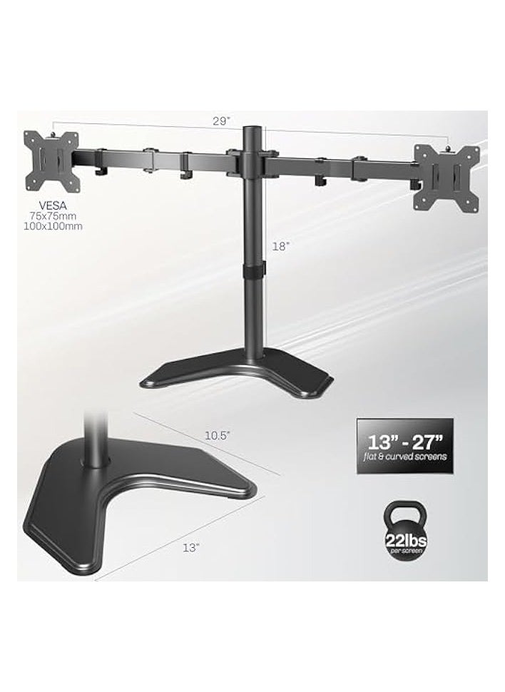 erorex - Dual LED LCD Monitor Free-Standing Desk Stand for 2 Screens up to 27 Inch Heavy-Duty Fully Adjustable Arms with Max VESA 100x100mm - Image 1