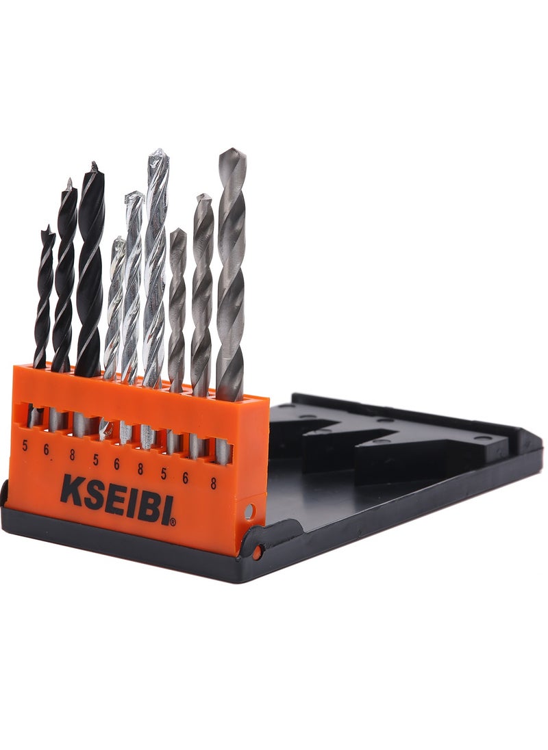 KSEIBI Mixed Drill Bits Set, 9-Piece with Durable Plastic Case – Versatile for Metal, Wood, and Concrete Drilling  - Image 1