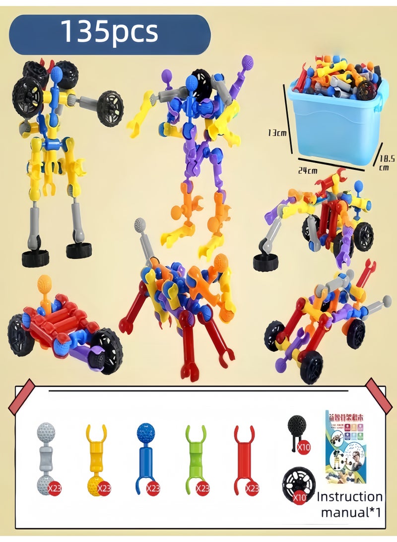 Kids Building Kit Toys, 135 Piece Building Blocks, Learning Educational Toys, DIY Engineering Toys, Creative Games for Boys and Girls Aged 3-10, Kids Educational Learning Games with Large Storage Box, Best Gift, Fun Activity - Image 1