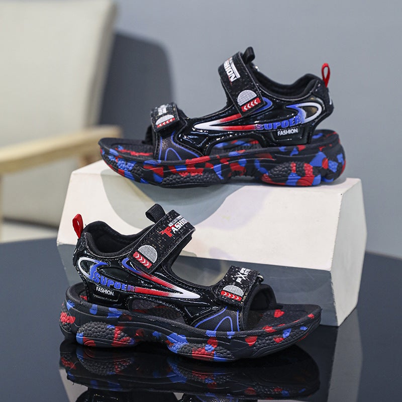 Boys' Sandals, Medium And Large Children'S Beach Shoes, Primary School Students' Soft-Soled Casual Shoes, Versatile One-Line Sandals And Slippers - Image 3