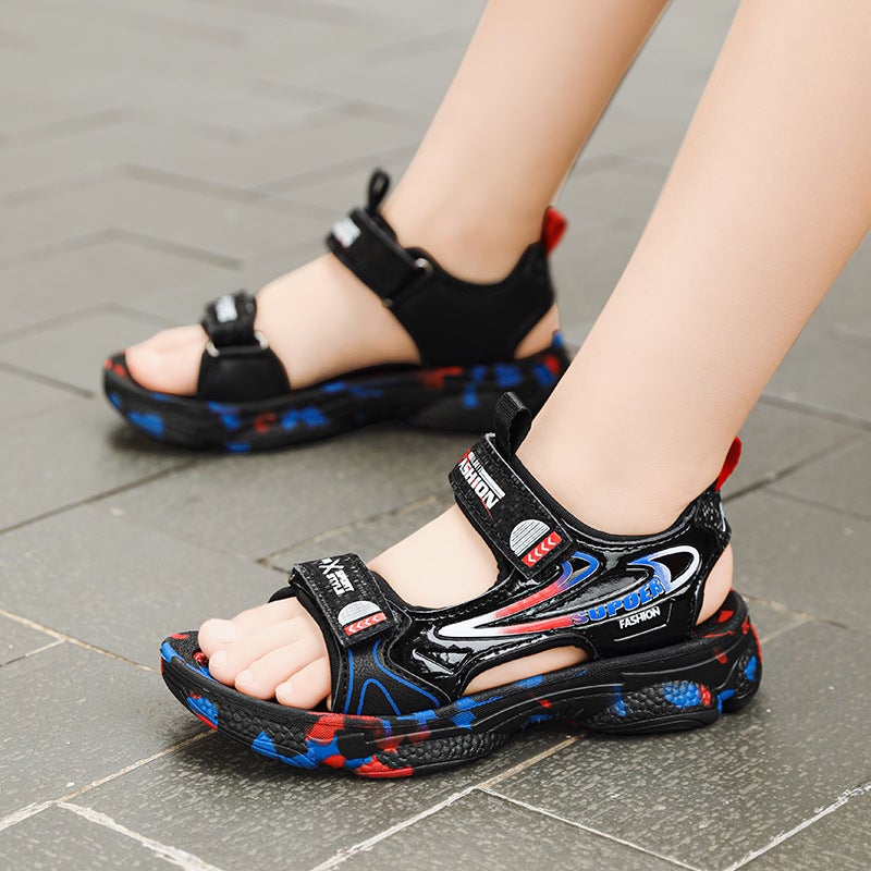 Boys' Sandals, Medium And Large Children'S Beach Shoes, Primary School Students' Soft-Soled Casual Shoes, Versatile One-Line Sandals And Slippers - Image 1