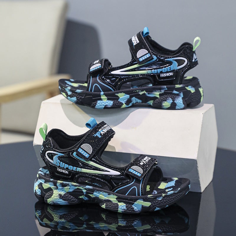 Boys' Sandals, Medium And Large Children'S Beach Shoes, Primary School Students' Soft-Soled Casual Shoes, Versatile One-Line Sandals And Slippers - Image 2
