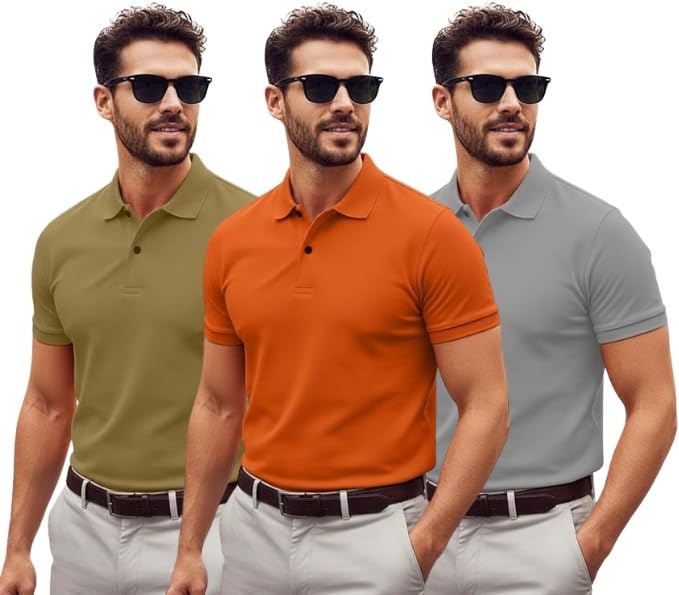 LEOTUDE Men's Regular Fit Polo Matty Combo T-Shirt for Man (P999_Ornge_P_Multy_CLR_3XL) - Image 1