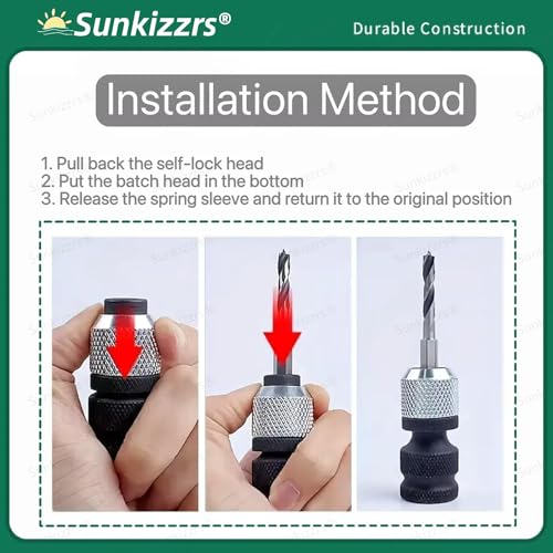 Sunkizzrs® 2-Set Rapid Release Chuck Converter—1/2" Square Drive to 1/4" Hex Female Socket Adapter—Heavy Release Impact Bit Holder—Drill Chucks Adaptor Conversion for Impact Wrench included Ring & Rod - Image 5