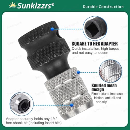 Sunkizzrs® 2-Set Rapid Release Chuck Converter—1/2" Square Drive to 1/4" Hex Female Socket Adapter—Heavy Release Impact Bit Holder—Drill Chucks Adaptor Conversion for Impact Wrench included Ring & Rod - Image 3
