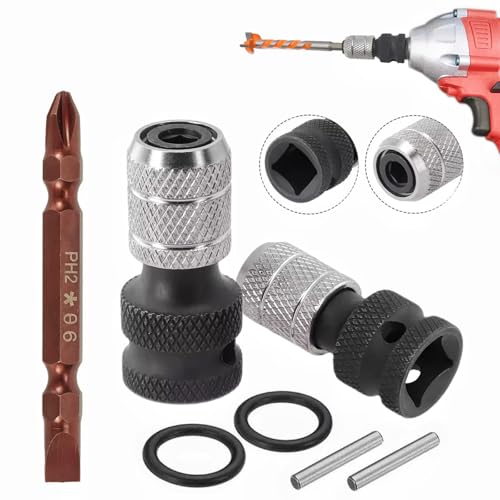 Sunkizzrs® 2-Set Rapid Release Chuck Converter—1/2" Square Drive to 1/4" Hex Female Socket Adapter—Heavy Release Impact Bit Holder—Drill Chucks Adaptor Conversion for Impact Wrench included Ring & Rod - Image 1
