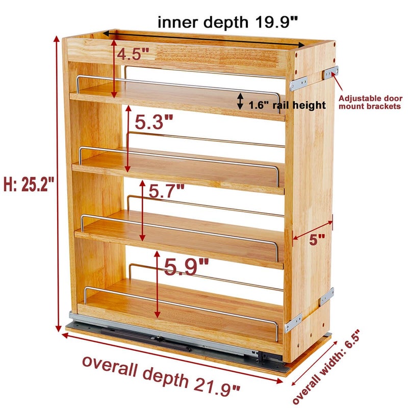 OCG 4-Tier Pull Out Kitchen Cabinet Spice Rack Holder Shelves (5" W x 22" D), spice organization for cabinet Storage Organization, pull out spice racks for inside cabinets - Image 2