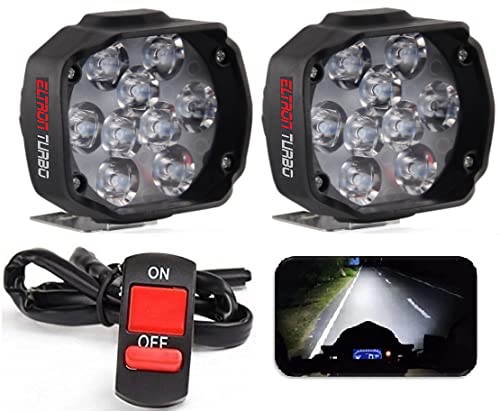 ELTRON TURBO Warranty Imported ELT87 Original 9 LED Fog Light/Lamp Waterproof, Head Lamp, Bar Light Universal For All Bike, Scooty, Motorcycle Work Lamp for Off-Roading (Pack Of 2, Switch,White) - Image 1