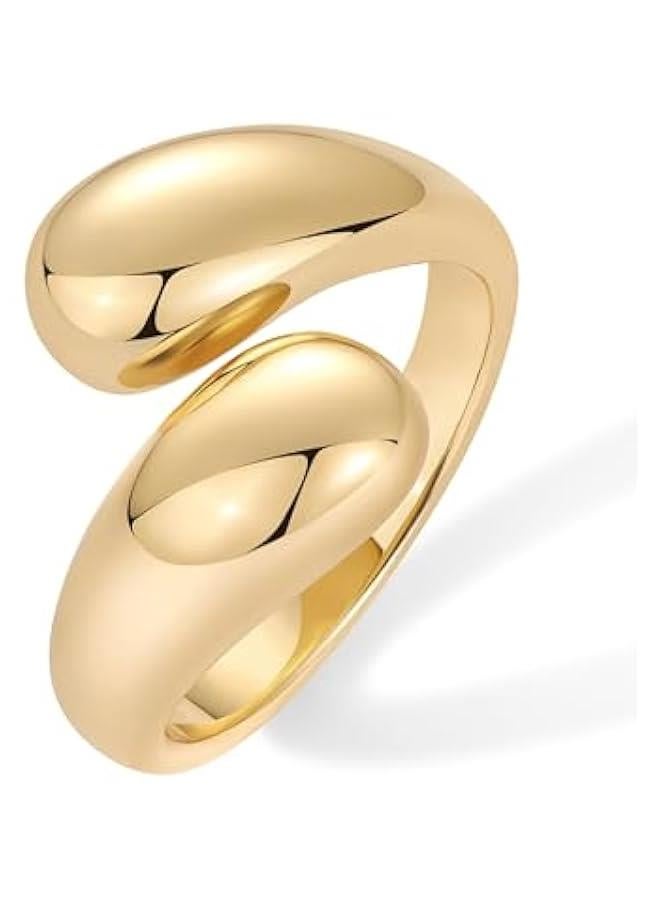 14K Gold Plated Chunky Open Twist Stackable Rings for Women | Bold Crossover Statement Ring Band - Image 1