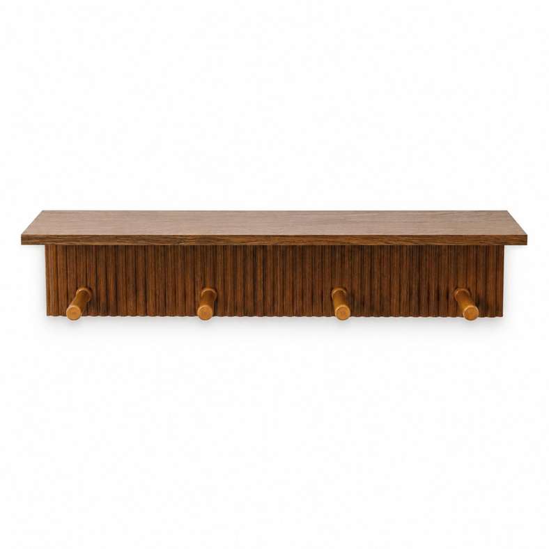 Pan Home Berie Wood Modern Shelf With Hooks 45.6x10x10cm - Brown - 196AIC9904779 - Image 3